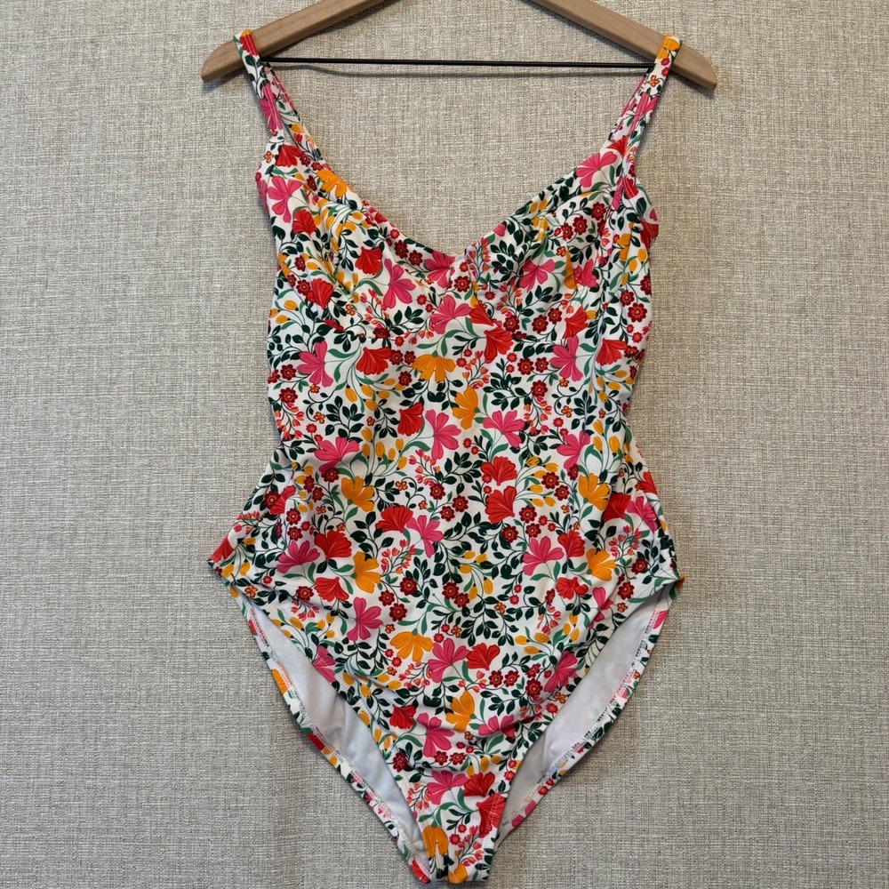 DRAPER JAMES Swimsuit Womens Large 4SCF25819 Floral One Piece White Multicolor